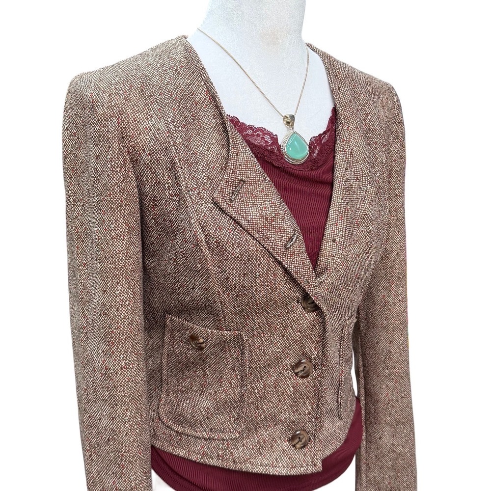 Vintage 70s Brown Tweed Blazer XS Tailored Jacket Medium Academia Office Career - Picture 1 of 13